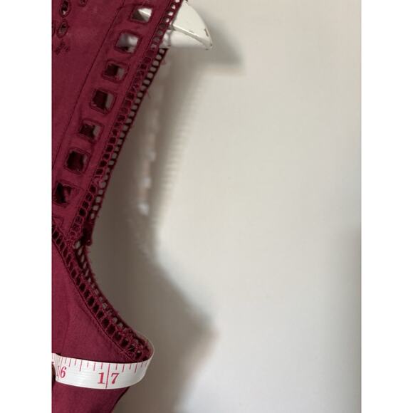 LOFT Ann Taylor Dress Small Petite Burgundy Mini Sleeveless Embroidered Boho - Picture 9 of 11